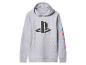 Sweat à capuche gris avec logo PlayStation et symboles colorés sur la manche.