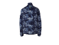Polaire à motif camouflage bleu et blanc avec un petit logo jaune fluo sur le col.