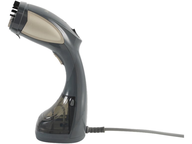 Défroisseur vapeur portable avec brosse et réservoir d'eau visible