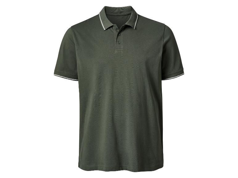 Chemise polo homme vert foncé avec col blanc.