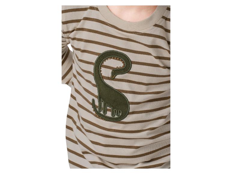 T-shirt rayé pour enfants avec application dinosaure verte