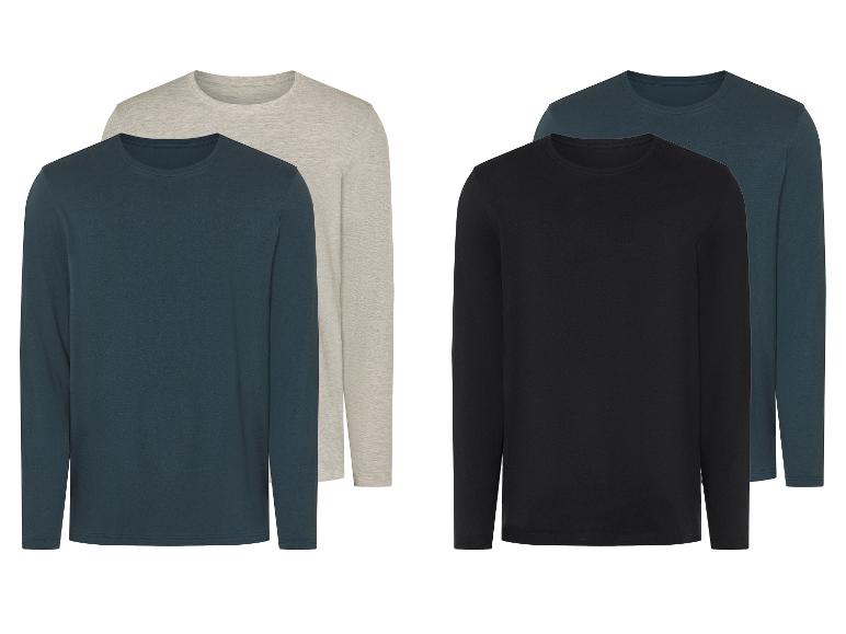 Deux t-shirts à manches longues pour homme, un gris et un bleu marine.