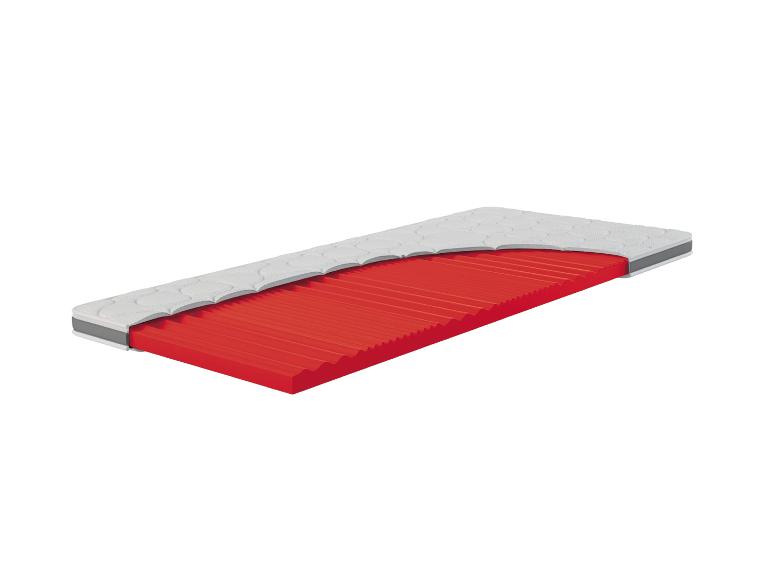 Matelas avec noyau rouge ondulé et housse blanche matelassée