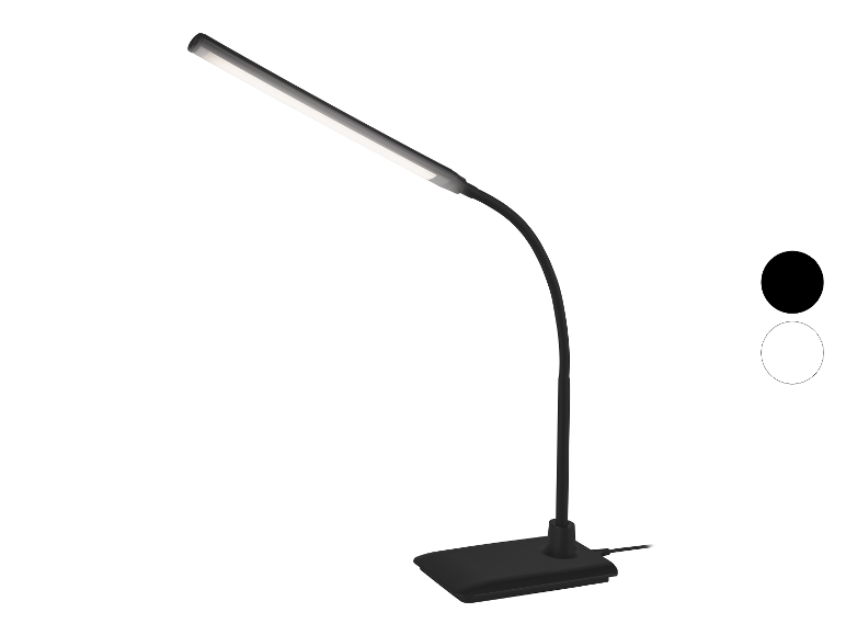 Lampe de bureau LED noire à bras flexible.