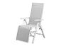 Une chaise longue blanche avec une surface en tissu gris