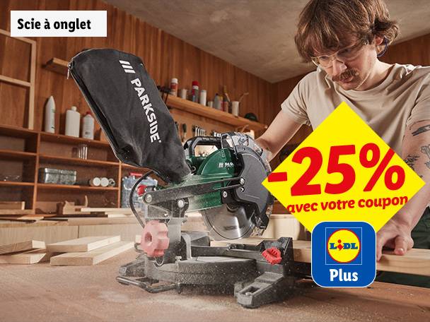 25% de remise sur notre scie à onglet avec votre coupon Lidl Plus