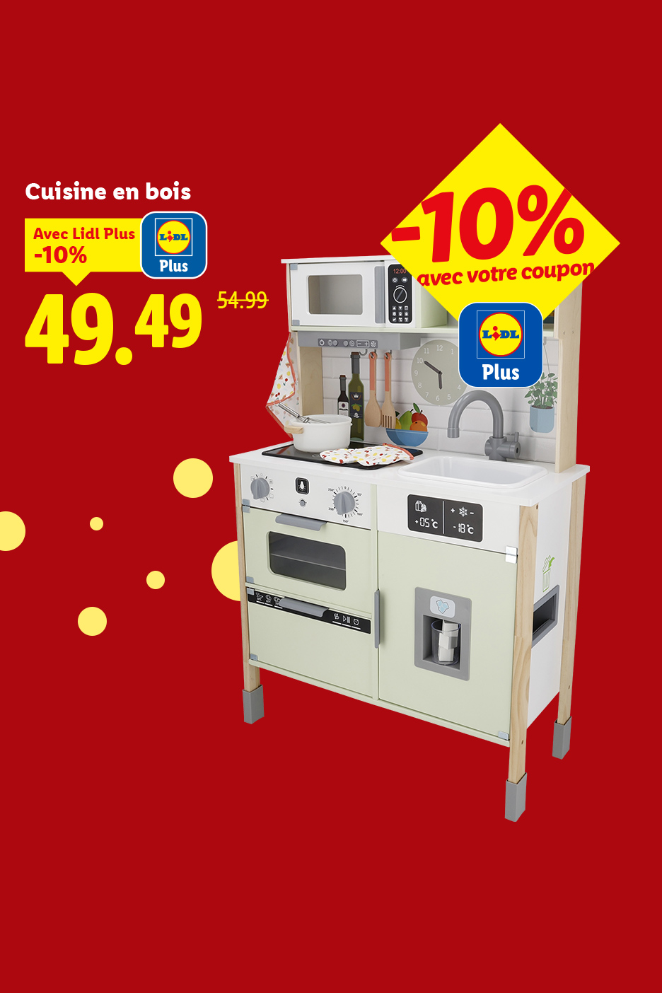 Cuisine en bois pour enfants, prix réduit à 49,49€ avec Lidl Plus.