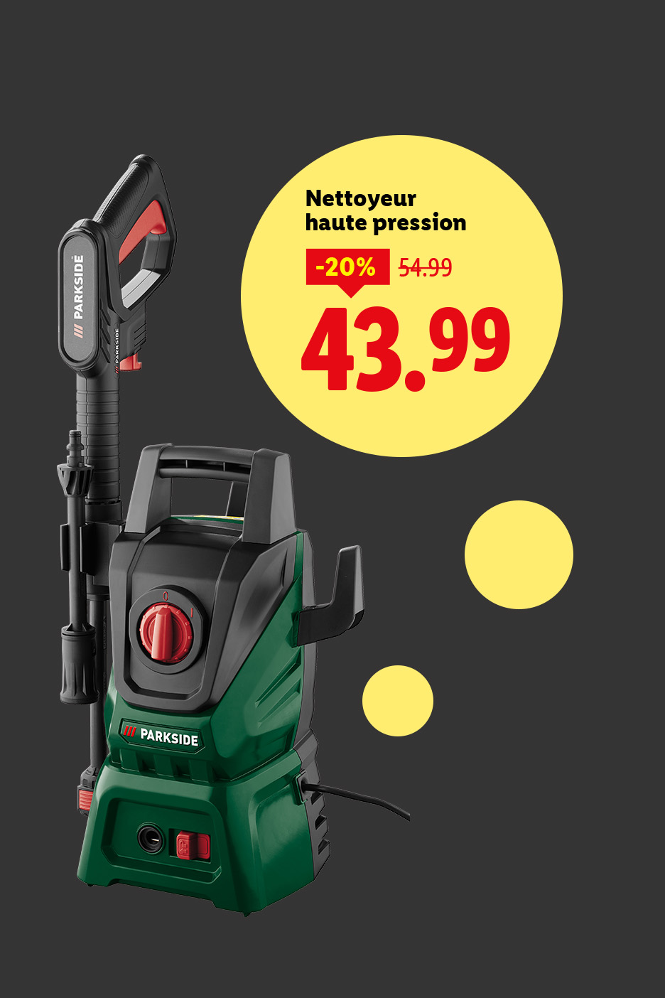 Nettoyeur haute pression Parkside vert et noir, en promotion à 43.99€.