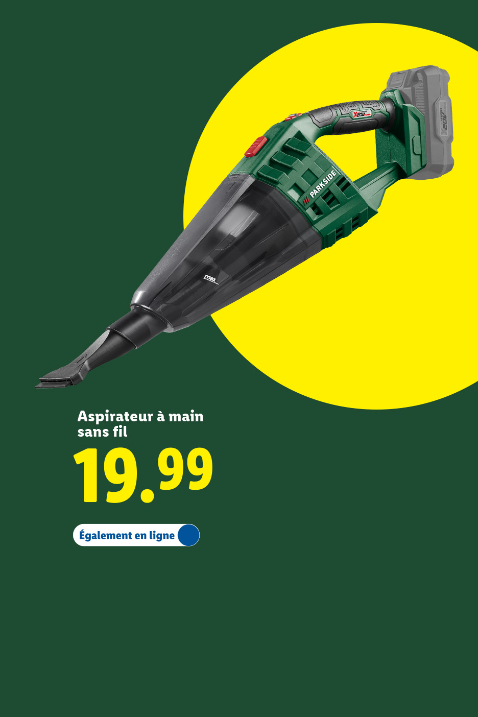 Aspirateur à main sans fil Parkside à 19,99 €.