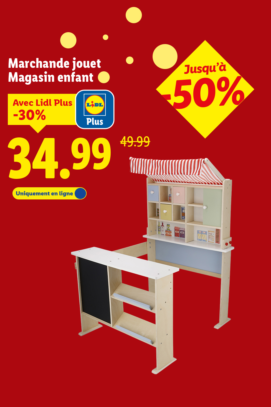 Jouet de marchande et magasin pour enfants Lidl, en promotion à 34,99€ avec Lidl Plus, jusqu'à -50%.