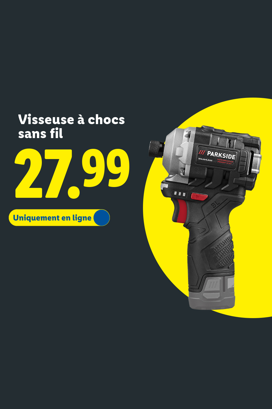 Visseuse à chocs sans fil Parkside à 27,99 €, disponible uniquement en ligne.
