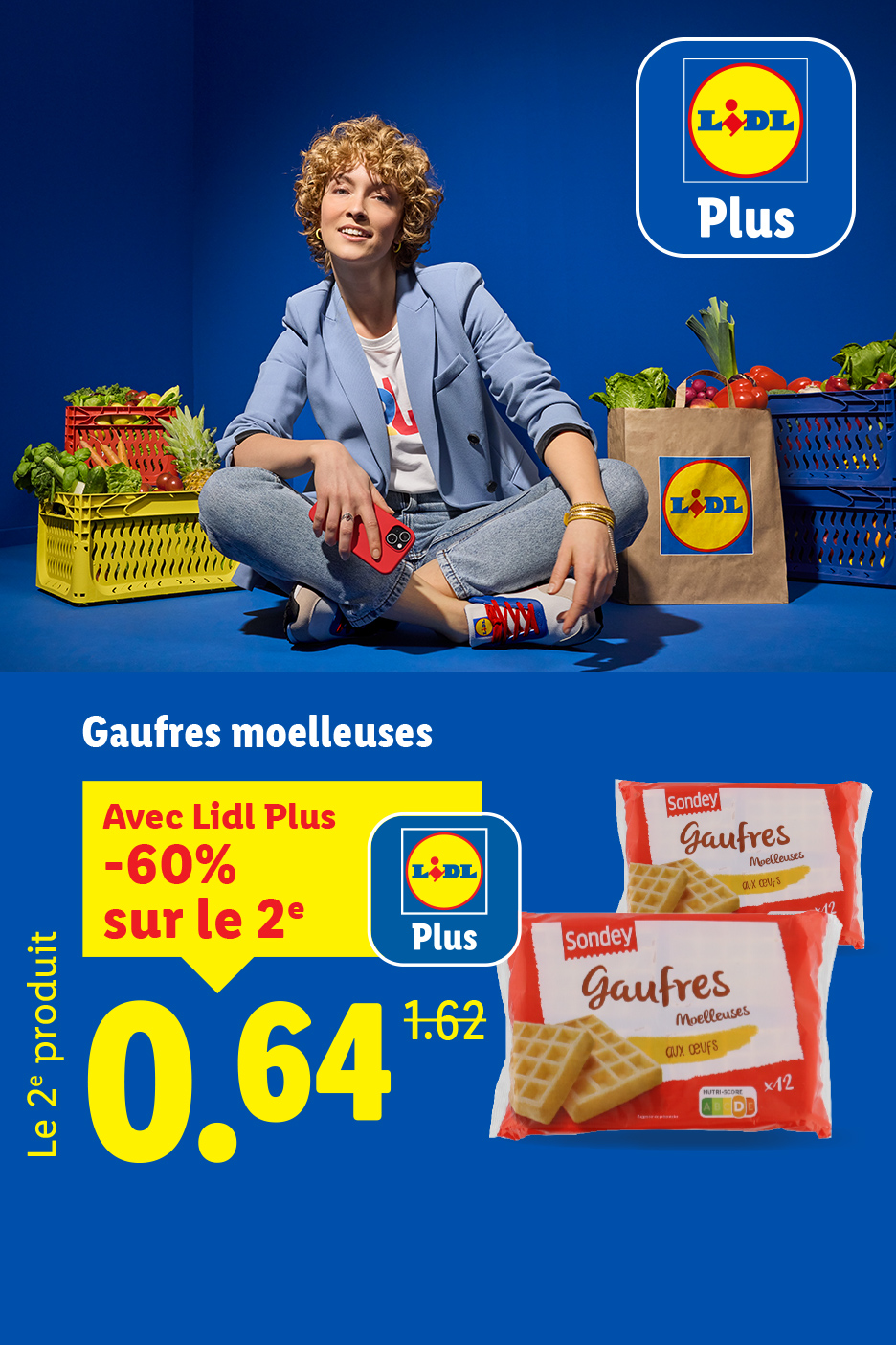 Gaufres moelleuses à 0,64€ le 2e produit grâce à -60% sur le 2em avec Lidl Plus