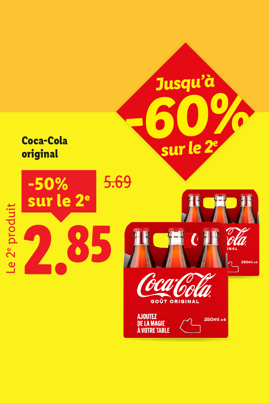 Publicité Coca-Cola Original avec une offre de -50% sur le 2ème produit.