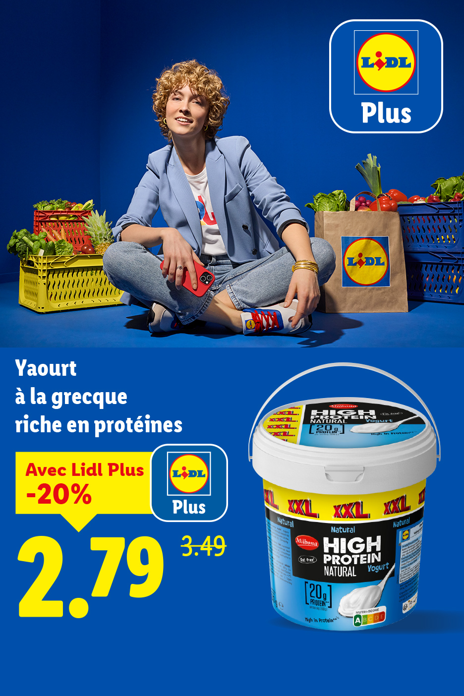 Yaourt grec riche en protéines Milbona XXL, avec -20% de réduction grâce à Lidl Plus