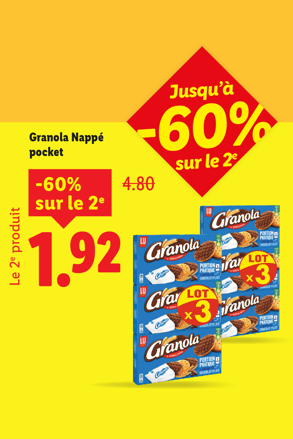 Biscuits Granola Nappé pocket en promotion, le 2e produit à -60% pour 1,92€.