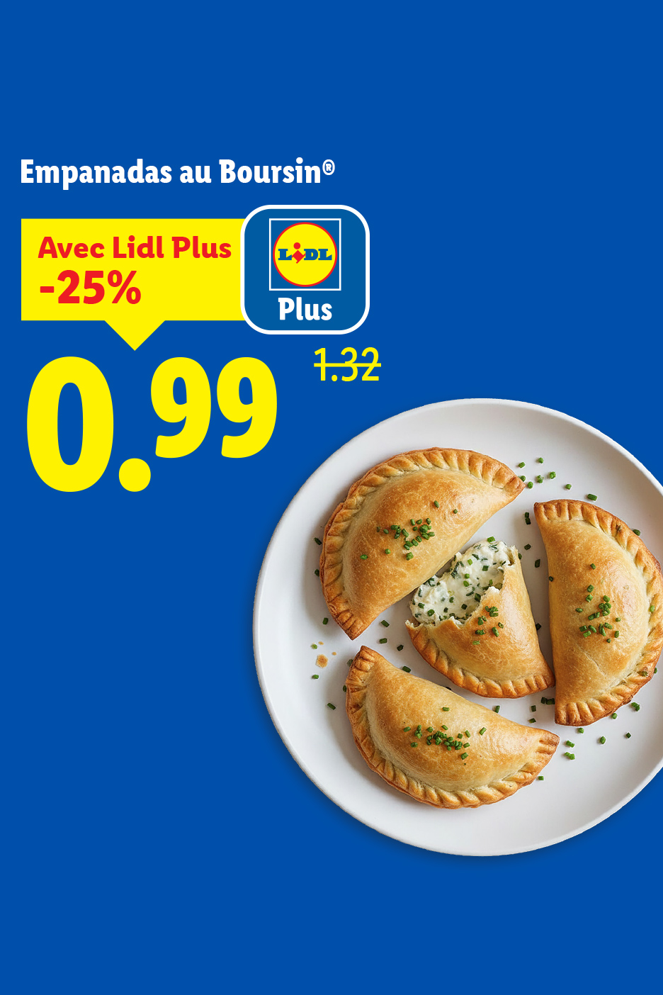 Empanadas au fromage frais et ciboulette, avec une offre spéciale Lidl Plus à 0,99€.