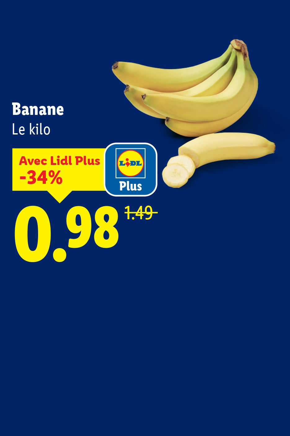 Banane : 0,98€ le kilo grâce à -34% de remise avec Lidl Plus