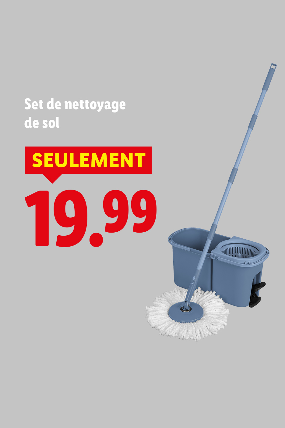 Set de nettoyage de sol avec seau et balai serpillière, seulement 19,99.
