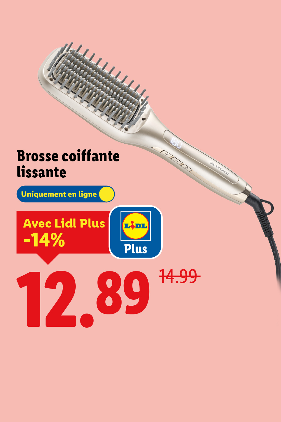 Brosse coiffante lissante Silvercrest, disponible en ligne avec une réduction Lidl Plus.