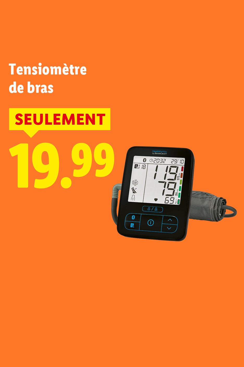 Tensiomètre de bras HealthForYou by SILVERCREST à 19,99 €.