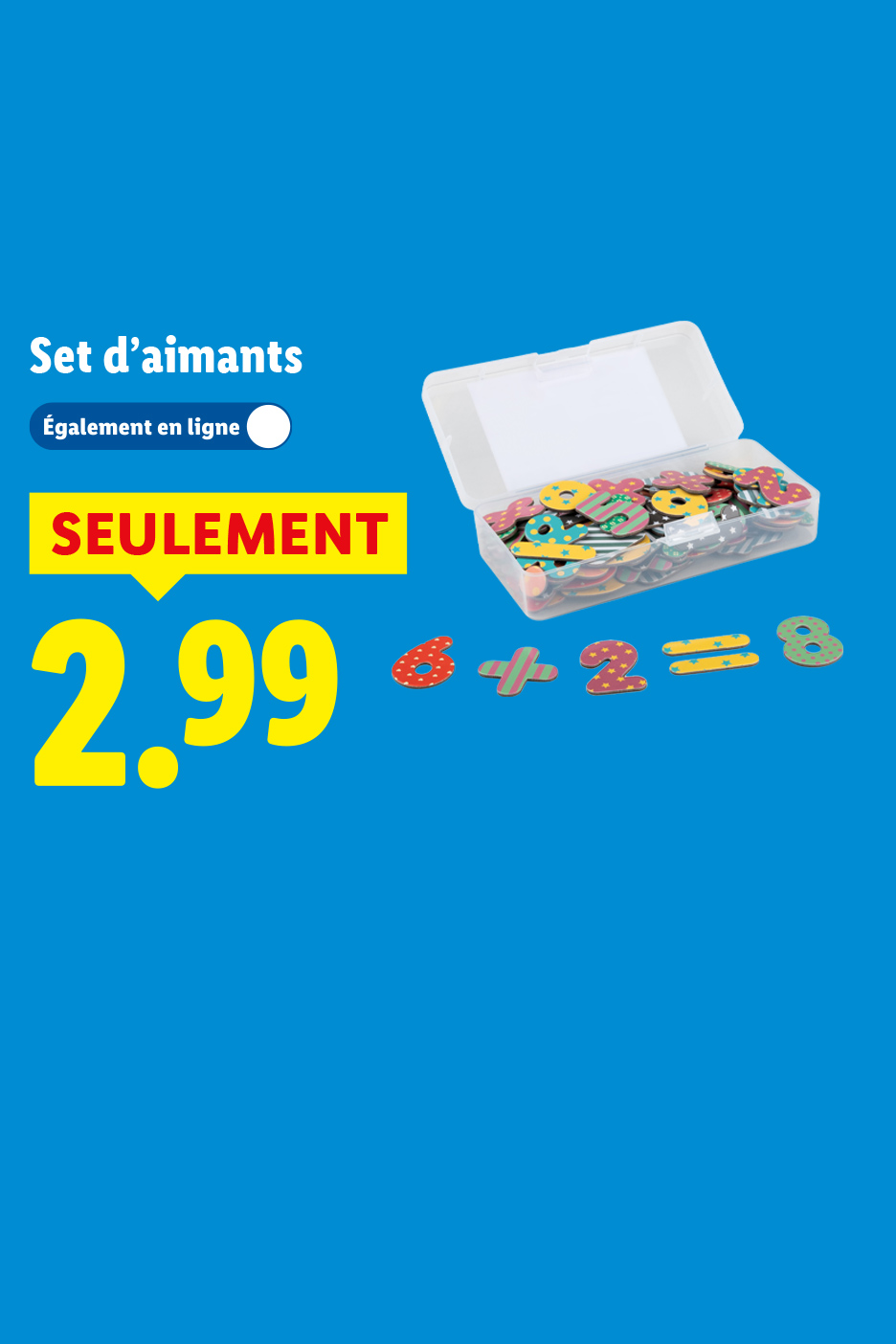 Set d'aimants chiffres colorés pour enfants, prix 2,99€.