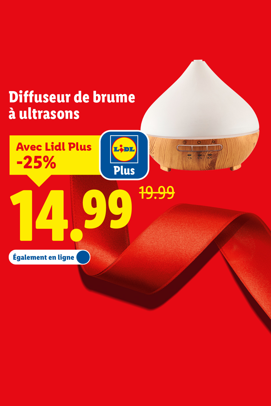 Diffuseur de brume à ultrasons Lidl Plus à 14,99€ (au lieu de 19,99€).