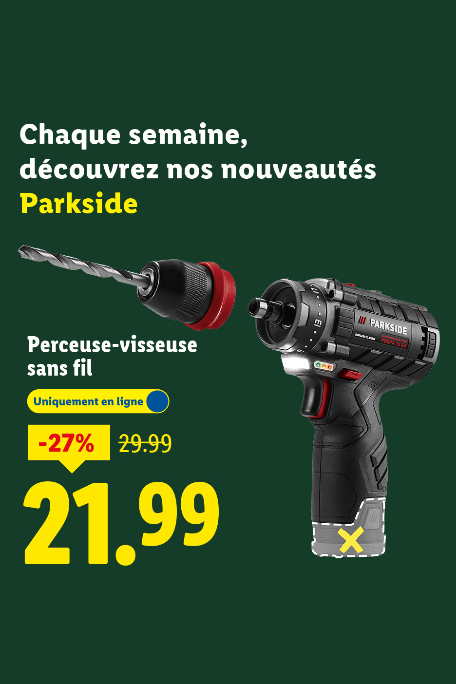 Perceuse-visseuse sans fil à 21.99€ sur lidl.fr ! Chaque lundi découvrez nos nouveautés parkside