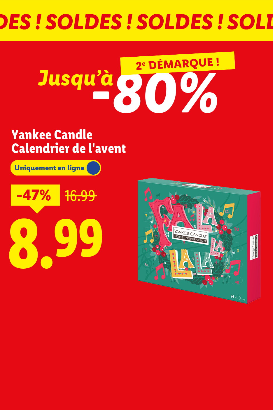 Yankee Candle Calendrier de l'avent en promotion à 8,99€, avec jusqu'à -80% de réduction.