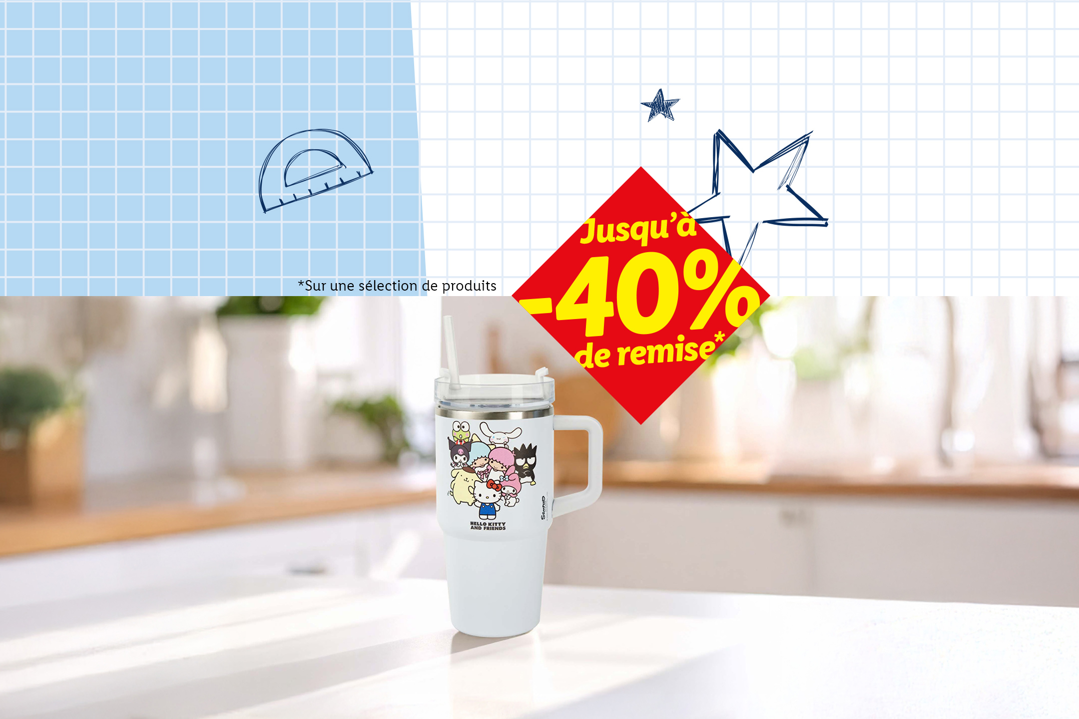 Gobelet en acier inoxydable avec paille, 590 ml, avec une réduction de 30% à 6,99€, et une offre générale de jusqu'à -40% sur une sélection de produits.
