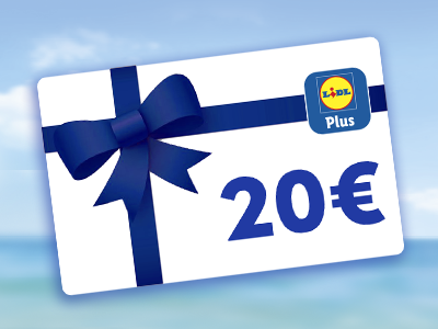 Carte cadeau Lidl Plus de 20€ avec un nœud bleu.