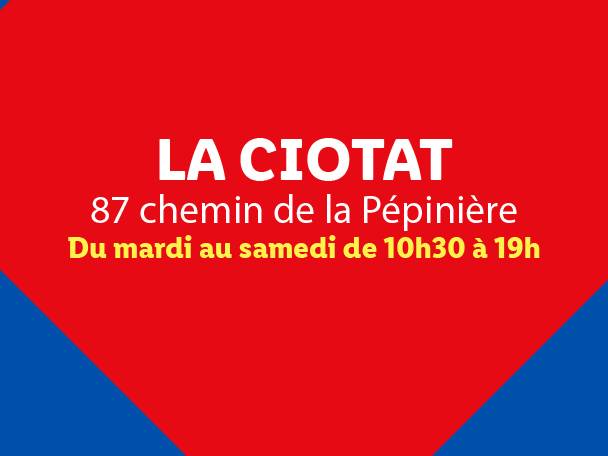 Informations sur le magasin : LA CIOTAT, 87 chemin de la Pépinière, ouvert du mardi au samedi de 10h30 à 19h.