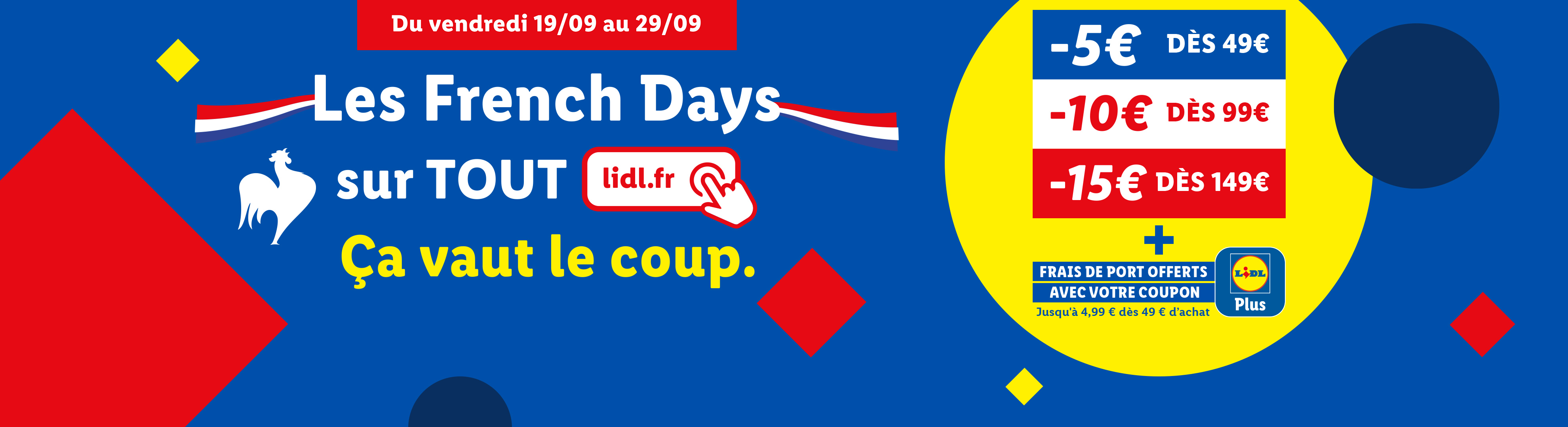 Publicité Lidl pour les French Days avec des réductions et la livraison gratuite.