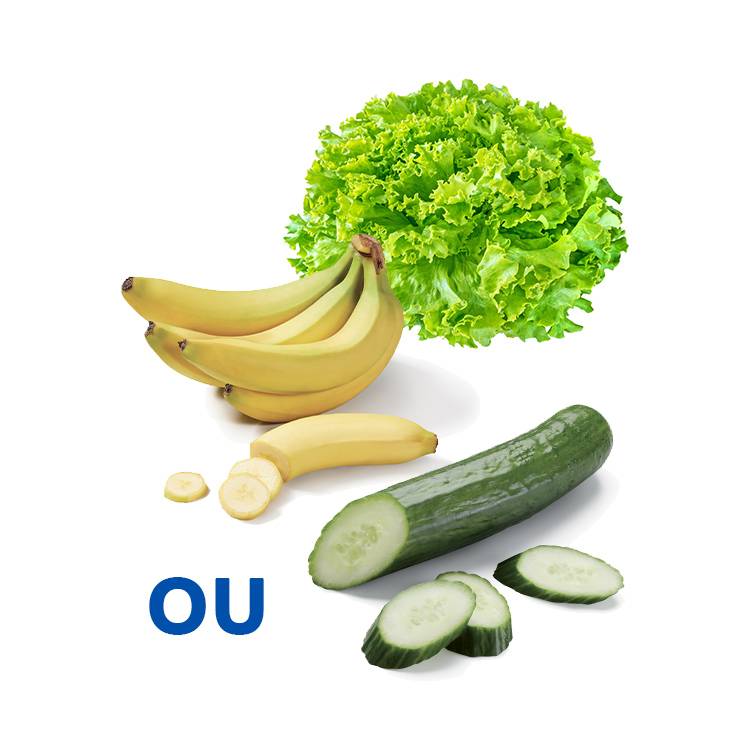 Bananes, concombre et laitue : choix sain et frais.