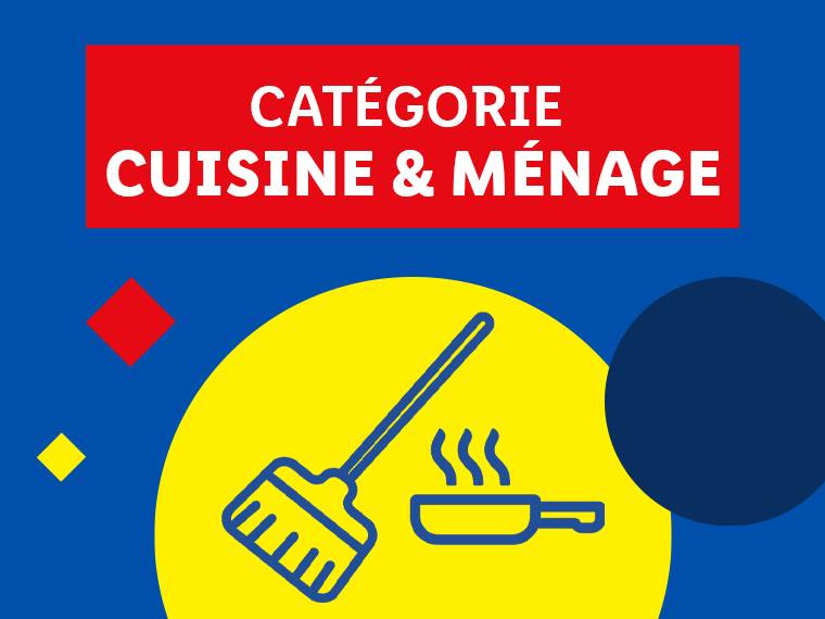 Catégorie Cuisine & Ménage avec un balai et une poêle.