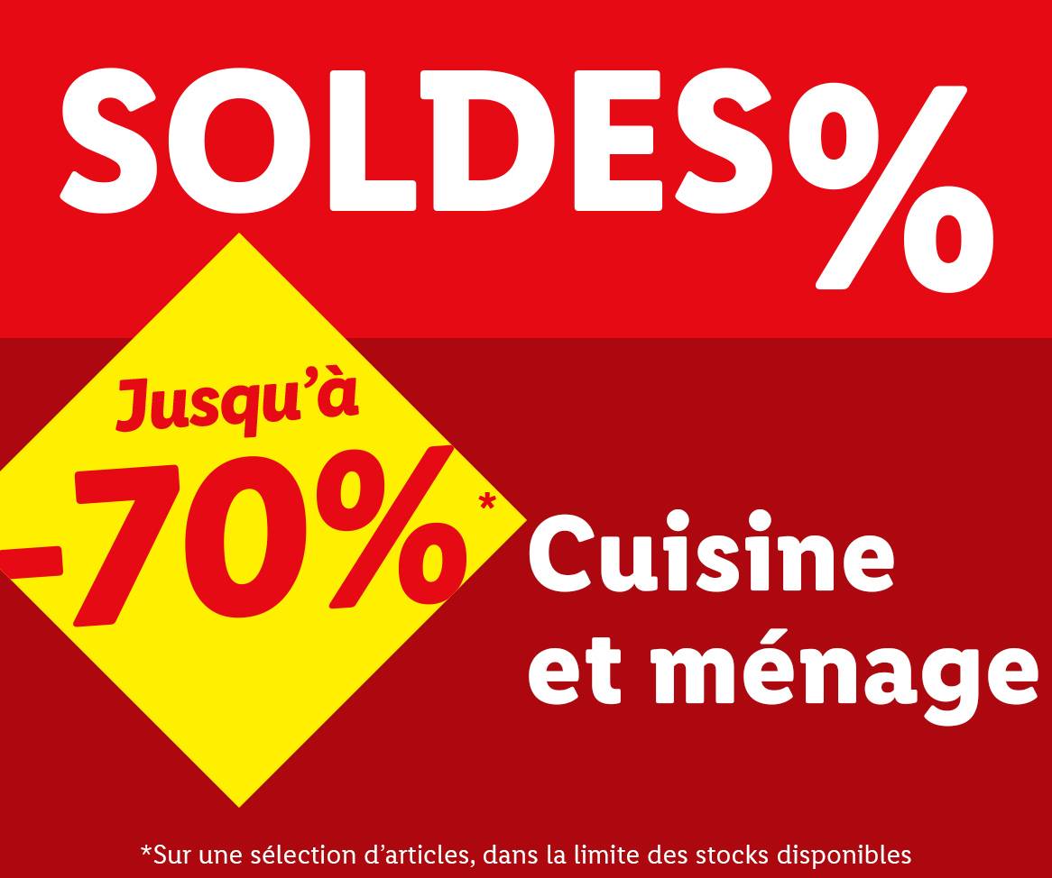 Soldes jusqu'à -70% sur la cuisine et le ménage.