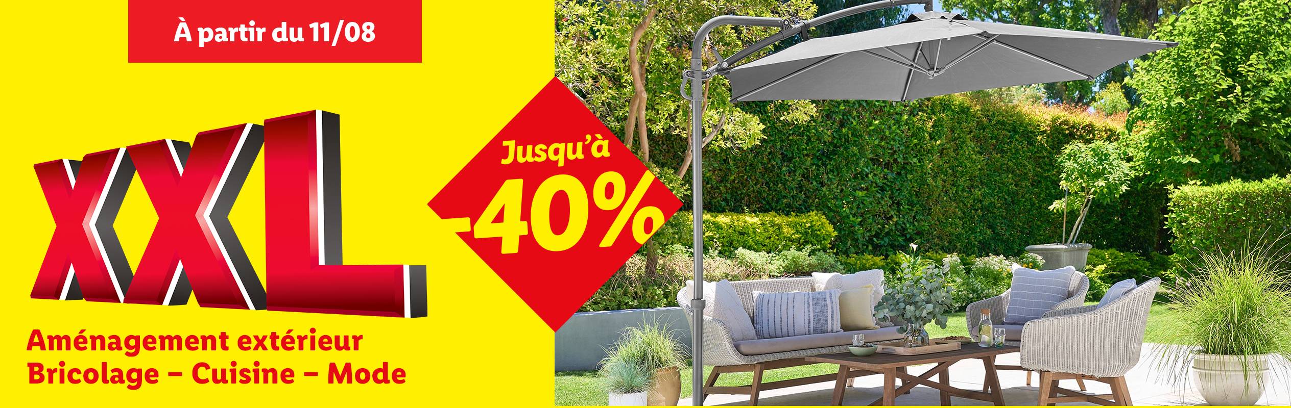 Parasol de jardin XXL en promotion jusqu'à -40% à partir du 11/08.