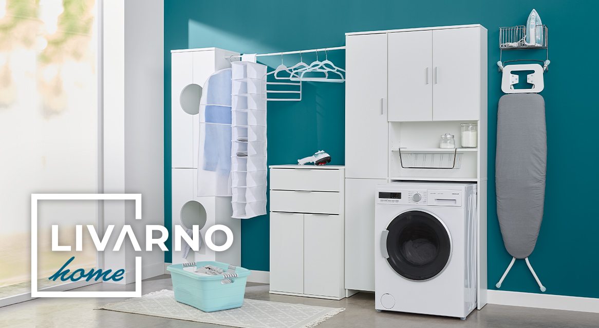 Lave-linge Livarno Home, armoires et accessoires de buanderie.