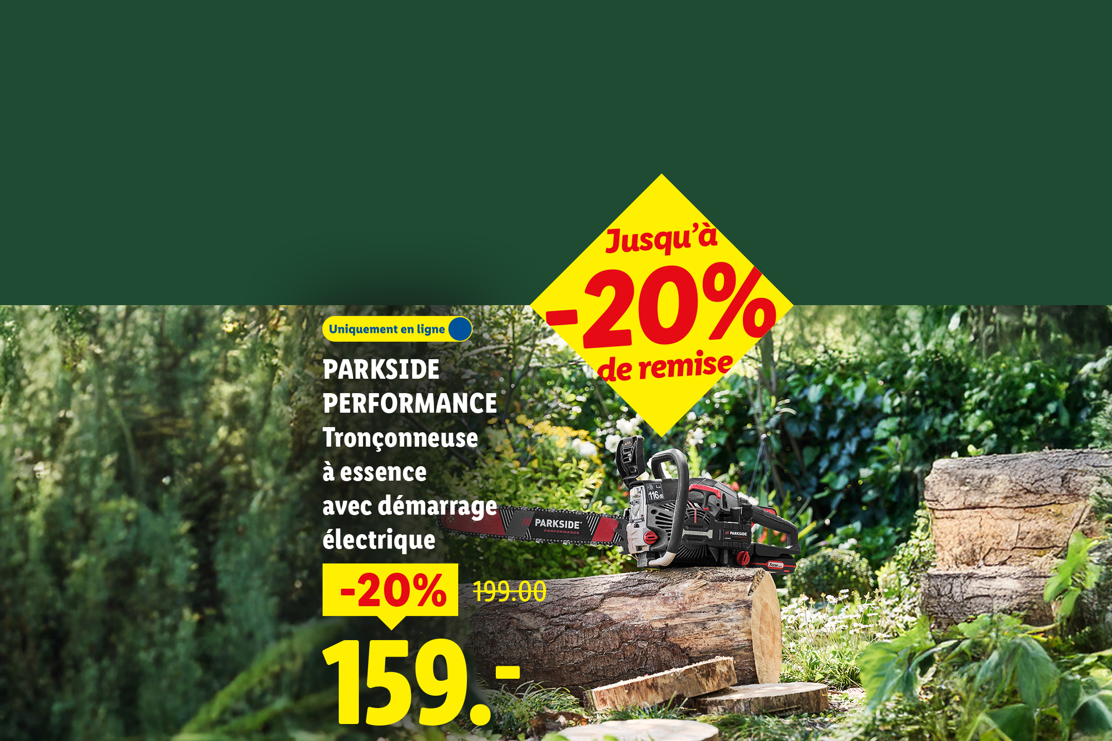 Tronçonneuse à essence avec démarrage électrique, en promotion à 159.- au lieu de 199.-, avec jusqu'à -20% de remise.