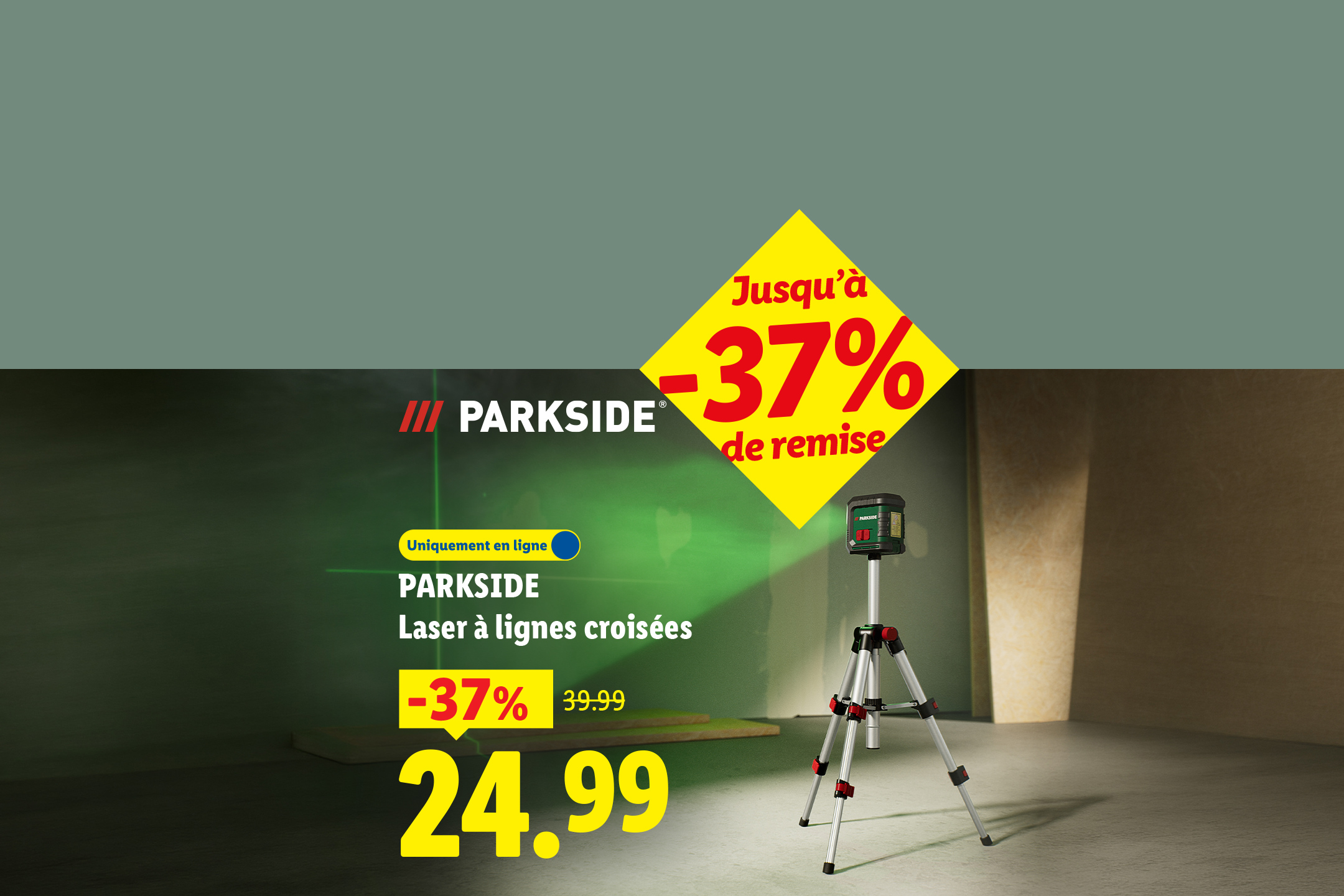 Un laser à lignes croisées avec trépied, en promotion à 24,99€, soit 37% de remise.