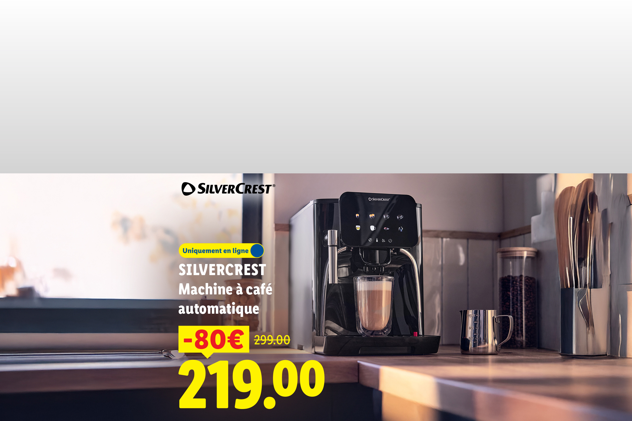 Machine à café automatique avec une réduction de 80€, affichée à 219.00€.