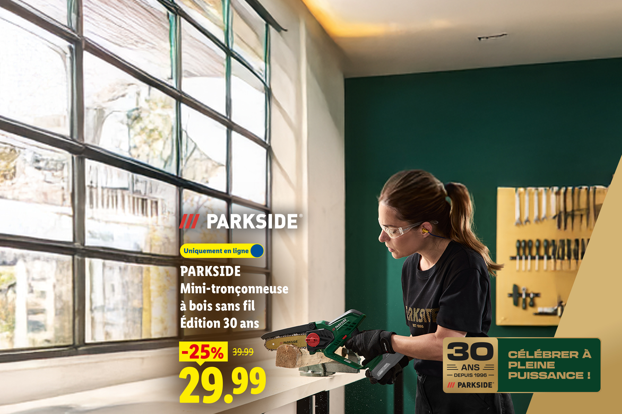 Mini-tronçonneuse à bois sans fil, édition 30 ans à 29,99€ au lieu de 39,99€ soit une réduction de -25% sur lidl.fr