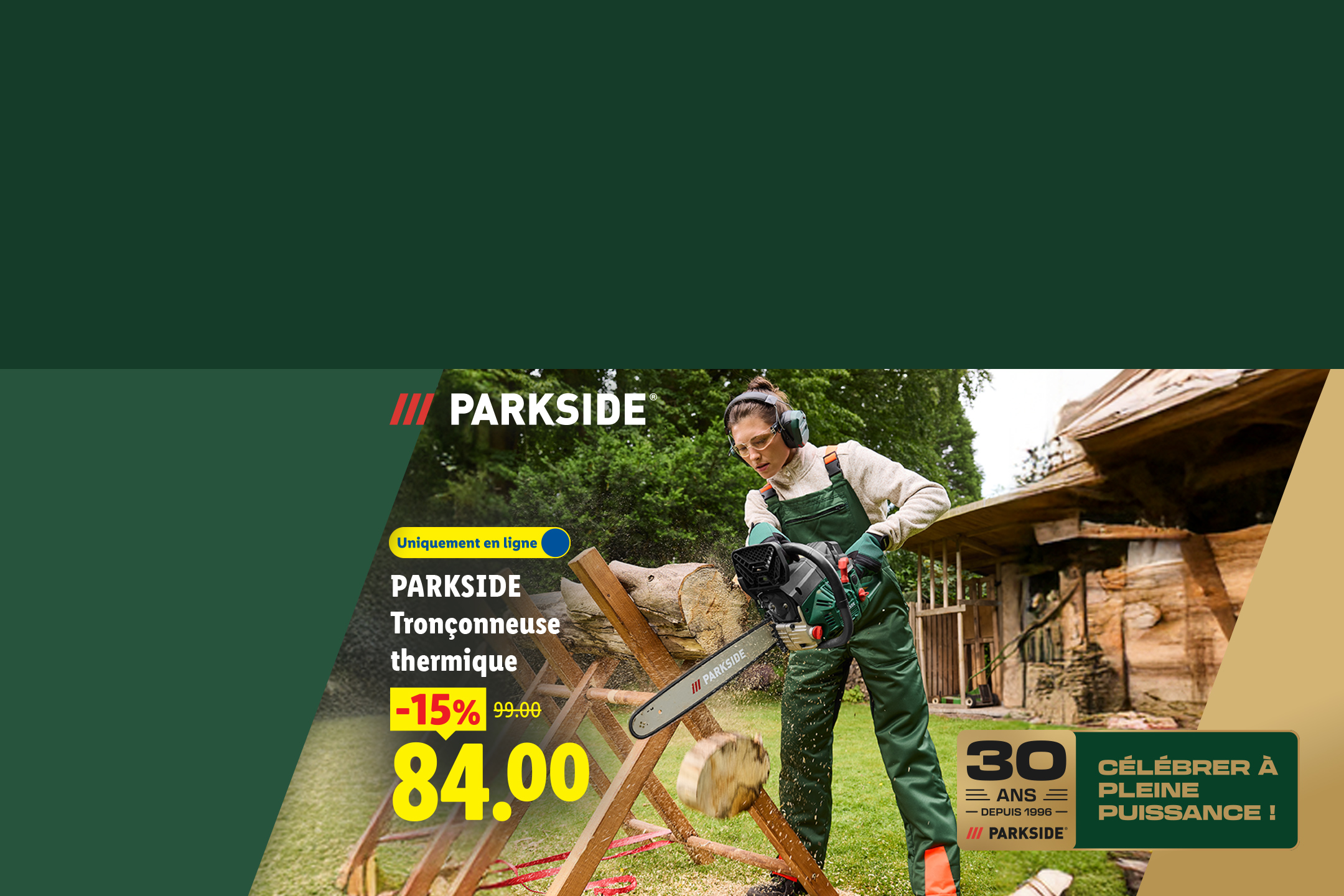 A partir du lundi 05/10, profitez de notre tronçonneuse thermique à 84€ au lieu de 99€, soit 15% de remise, uniquement sur Lidl.fr !