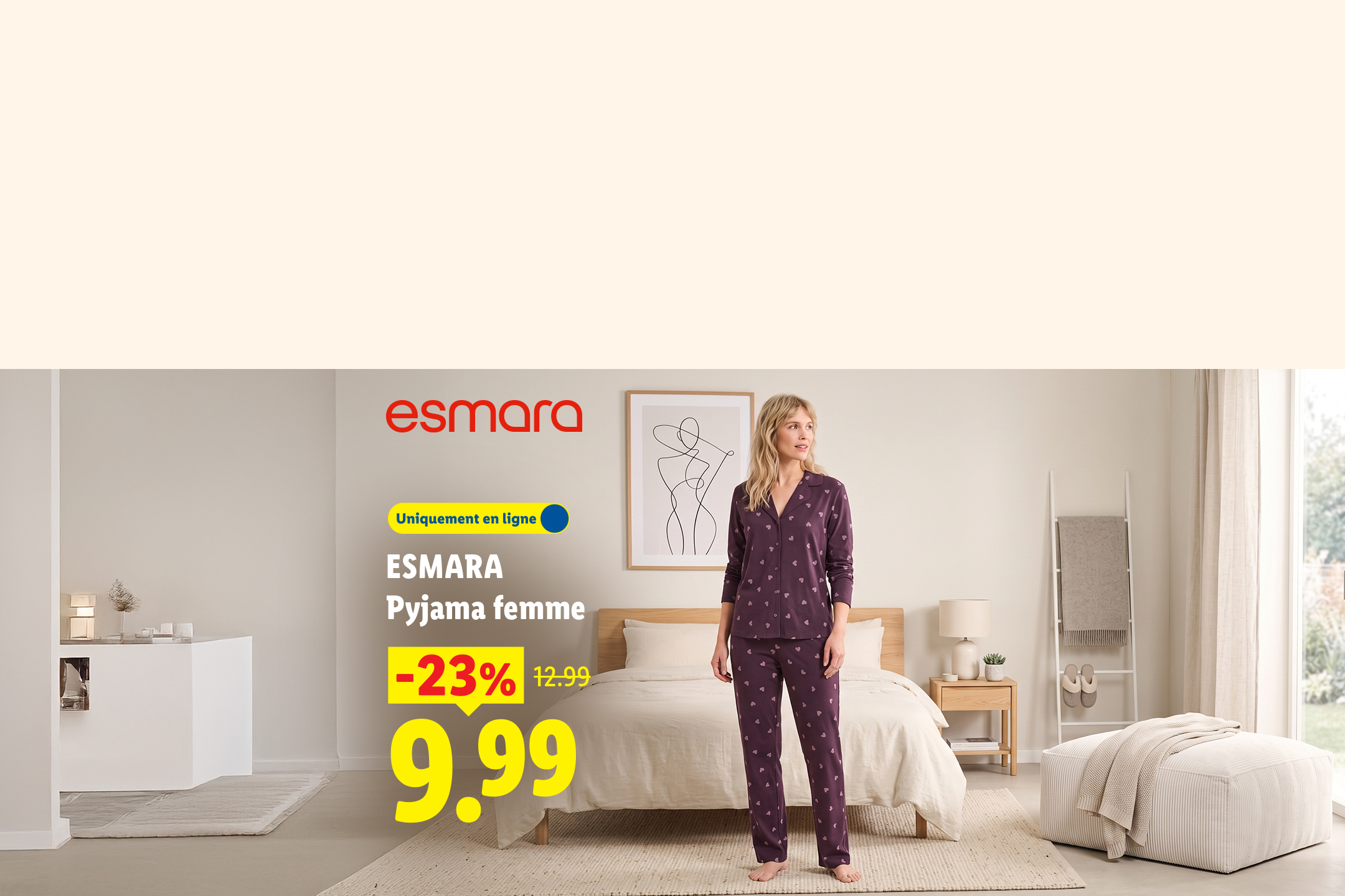 A partir du lundi 05/10, profitez de notre pyjama femme à -23%, soit à 9,99€ au lieu de 12,99€, uniquement sur Lidl.fr !