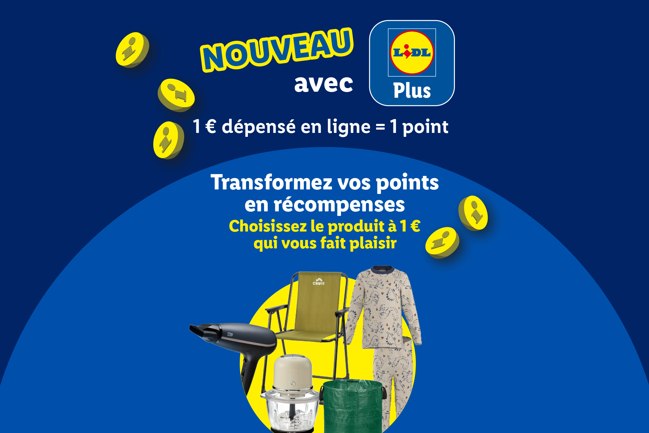 Bannière publicitaire pour un programme de fidélité en ligne avec divers articles ménagers.