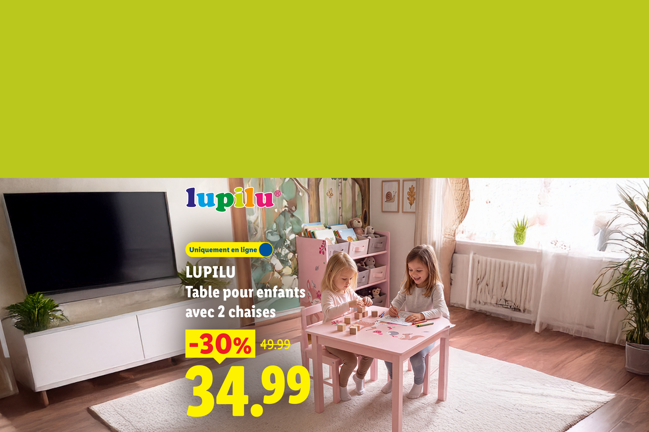A partir du 12/10, profitez d'une remise de 30% sur notre table pour enfants avec deux chaises, à 34,99 au lieu de 49,99€, uniquement sur Lidl.fr !