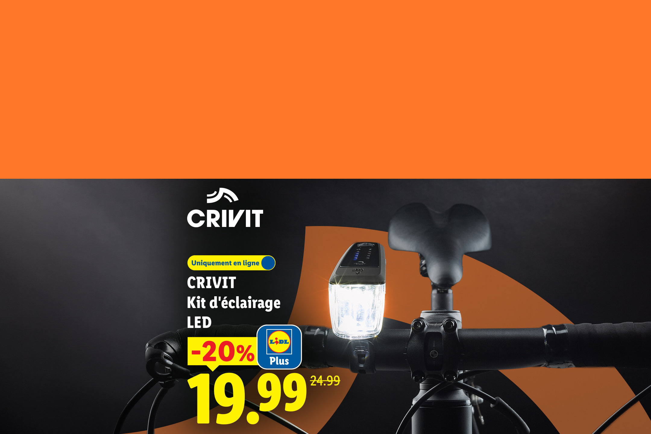 Kit d'éclairage LED pour vélo, disponible en ligne, avec une réduction de 20%.