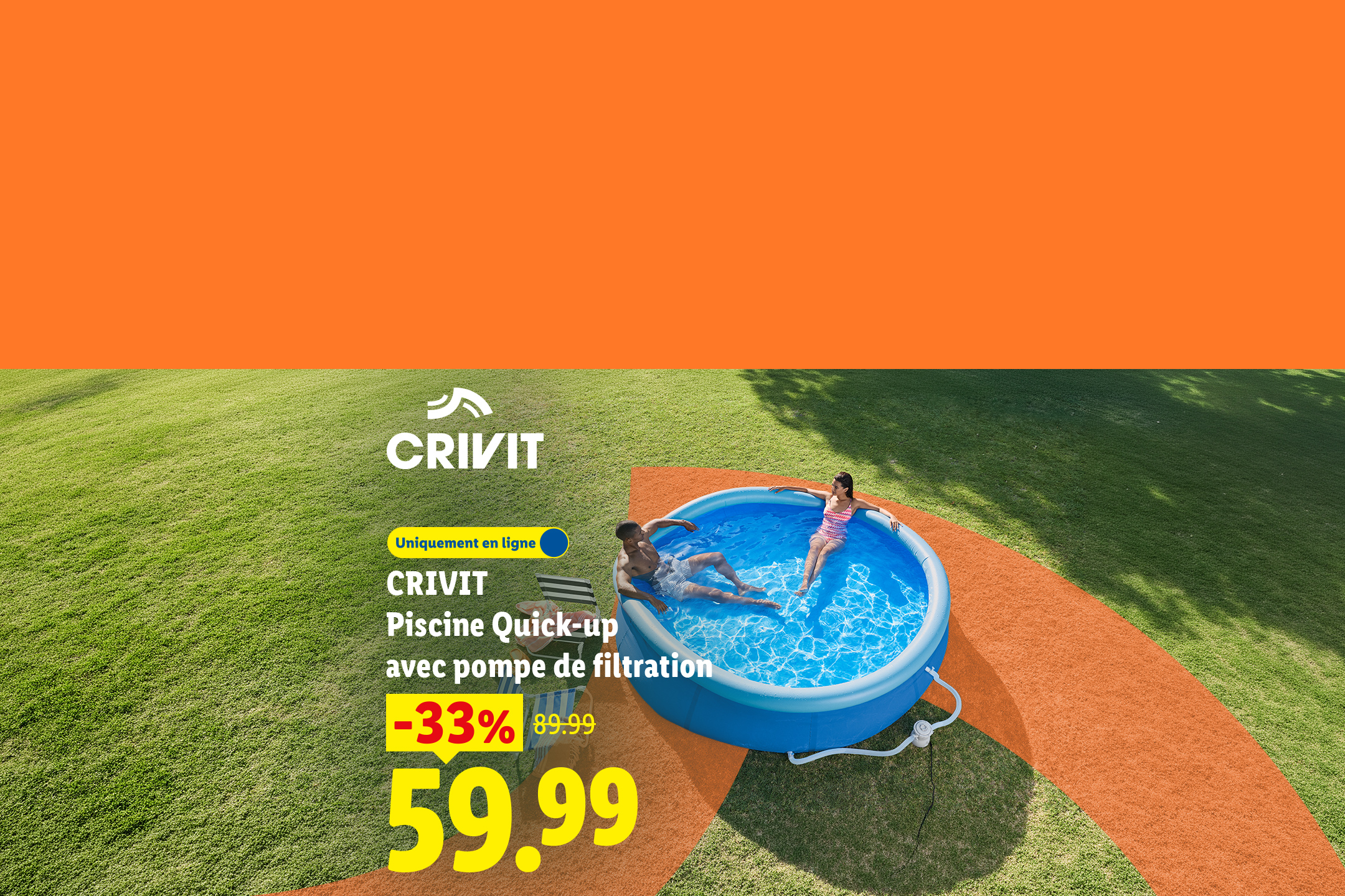 Piscine Quick-up avec pompe de filtration, en ligne, -33% à 59.99€.