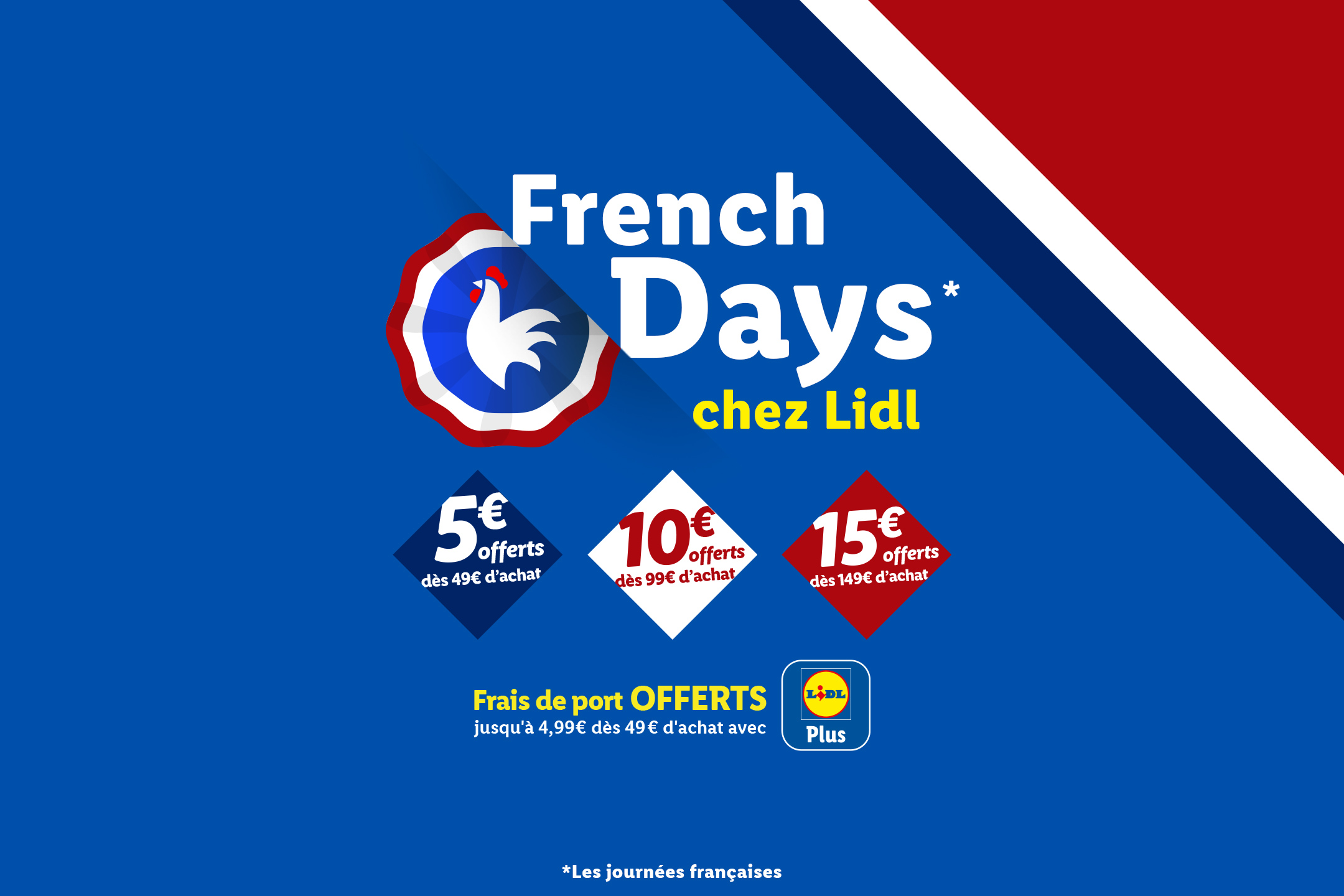 Bannière promotionnelle pour les French Days avec des réductions et la livraison offerte.