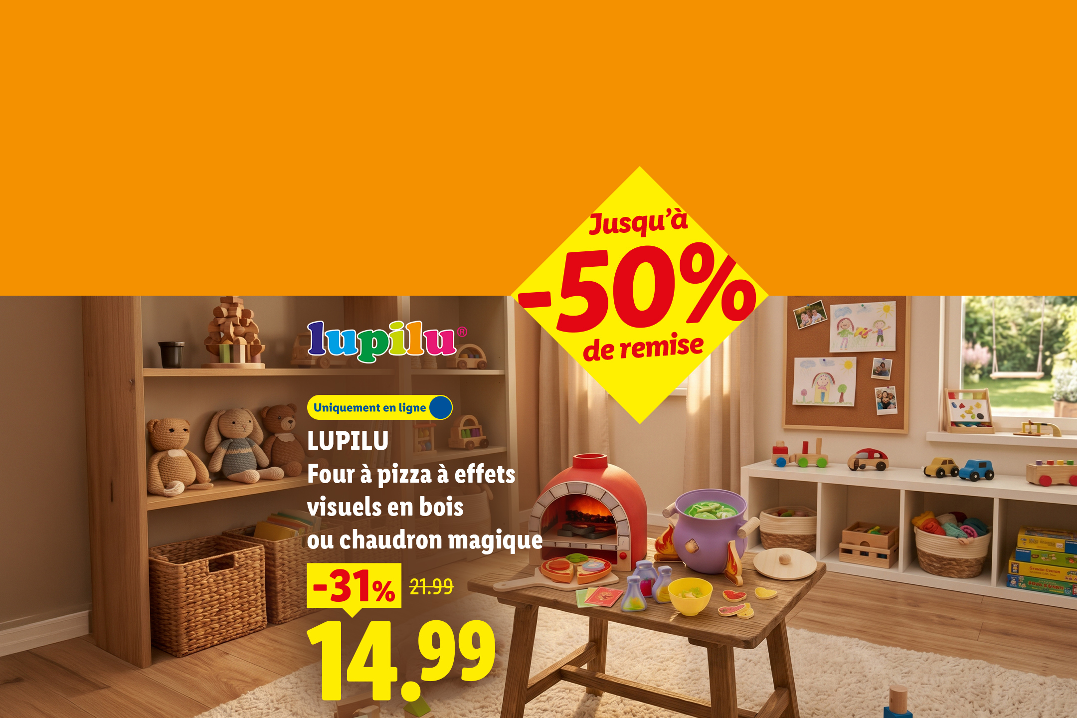 Jouets four à pizza en bois et chaudron magique pour enfants à 14.99€ au lieu de 21.99€ soit -31%.