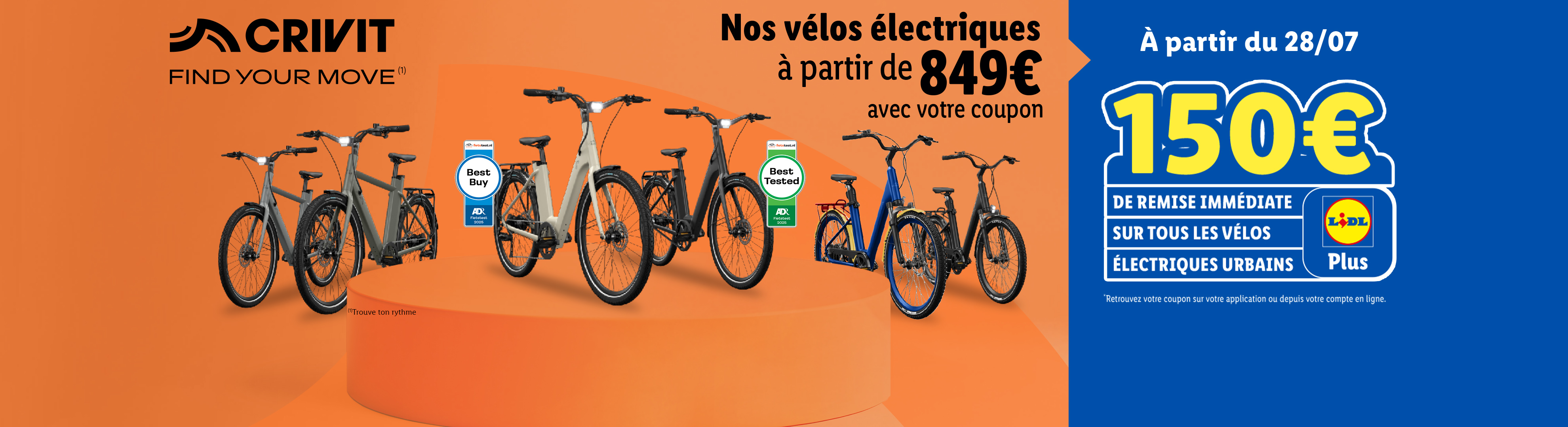 Lidl Plus offre 150€ de réduction sur les vélos électriques Crivit.